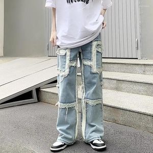 Jeans para hombres 2023 Y2K Streetwear Bolsillos laterales Baggy Pantalones de carga apilados para hombres Ropa Patchwork Pierna ancha Pantalones de mezclilla Ropa Hombre