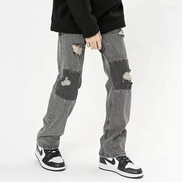 Jeans masculin 2023 Y2K Streetwear Vintage Grey Slim Ripped Pantals for Men Clothe