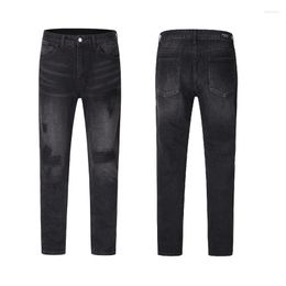 Jeans pour hommes 2023SS High Street Tube droit Polyester Trous lavés Pantalons Slim pour hommes et femmes