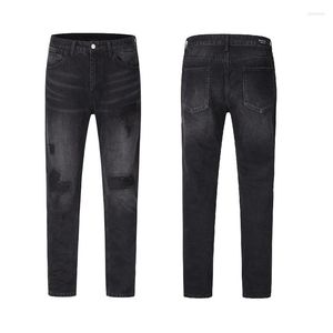 Heren jeans 2023ss High Street rechte buis polyester gewassen gaten heren en dames slanke broek