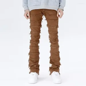 Heren Jeans 2024 Amerikaanse High Street Erosie Beschadigd Bont Vintage Jeugd Trendy Rechte Slanke Slanke Micro Broek Streetwear