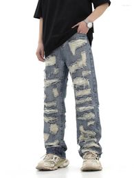 Jeans pour hommes 2024 Style américain High Street Washed personnalisé déchiré trou coupé tube droit coupe ample polyvalent pour hommes et femmes
