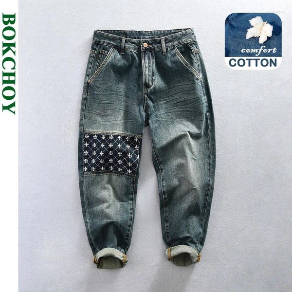Jeans pour hommes 2024 Automne Rétro Imprimé Lâche Pour Hommes Vêtements Lavé Coton Doux Zipper Joggers Pantalon K1025
