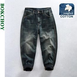 Jeans pour hommes 2024 Automne Rétro Lavé Hommes Vêtements Casual Coton Lâche Pantalon Droit K1031