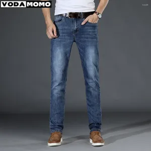 Jeans para hombres 2024 Pantalones de otoño Algodón Elasticidad Flaco Negocio Casual Masculino Denim Pantalones delgados Estilo clásico Azul y cielo