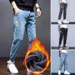 Jeans pour hommes 2024 Automne Hiver Hommes Chaud Peluche Doublé Cordon Élastique Taille Poches Casual Lâche Doux Mâle Cuffed Pantalon Menswear