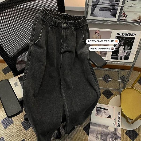 Jeans pour hommes 2024 Noir Taille élastique Boutons Pantalons à la cheville Mode Casual Baggy Printemps Automne