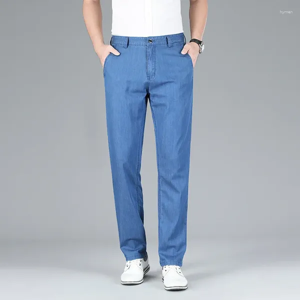 Jeans pour hommes 2024 Style classique Printemps Été Jambe droite Bleu Mince Business Mode Stretch Denim Pantalon Marque Mâle