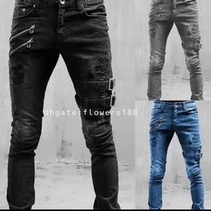 Jeans masculins 2024 Europe et américain Nouveau moto jeans personnalisé jeans Pop Stretch Crayon Jeans Designer Jeans Designer Jeans pour hommes Designer Jeans pour les femmes