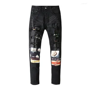 Jeans pour hommes 2024 Marque de mode Streetwear Skinny Ripped Taille haute Patch Denim Pantalon Casual Slim Fit Crayon Punk StylePants