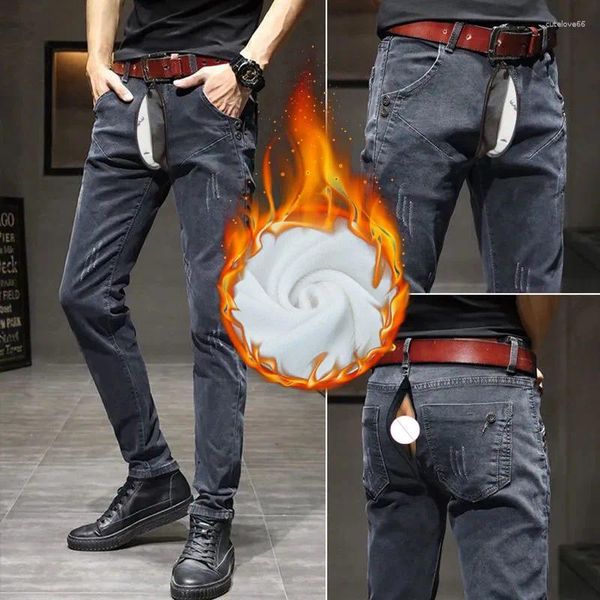 Jeans masculinos 2024 Fashion Winter Charro Outfour Outdoor Sexo Fit Estira Pantalones de terciopelo grueso