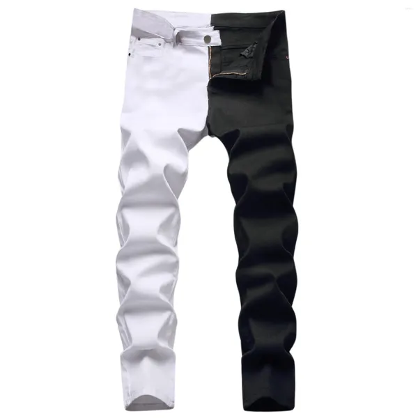 Jeans para hombres 2024 Moda de pierna recta elástica Fit de color flaco Block Men pantalones casuales de mezclilla de hip hop