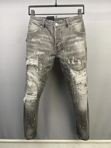 Jeans masculin 2024 Gris Splice Scratch Hole Pantalon de crayon A515 #