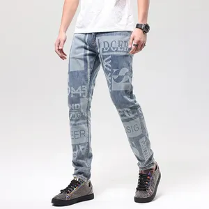 Heren jeans 2024 high-end mode gedrukt all-matching straat koele knappe slanke skinny broek