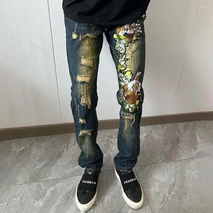 Jeans pour hommes 2024 High Street Hip-Hop Floral Tigre Personnaliser Broderie Rippe Pantalon Slim Printemps Automne Indiscipliné Beau Style Pantalon