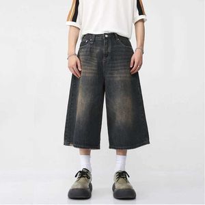 Jeans masculins 2024 coréen Fashion Summer Mens vintage LEG LEGE LEGE Longueur court flash adapté au Q240427