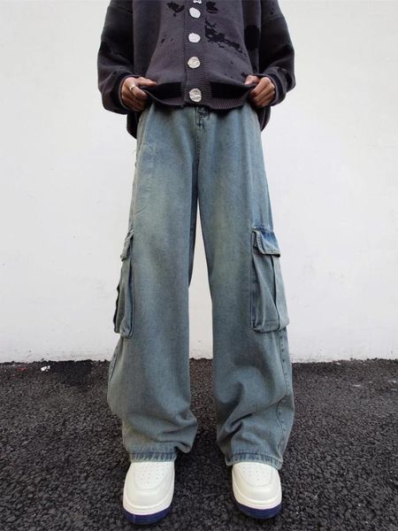 Jeans masculins 2024 Corée de style coréen Fashion Casual-Helle Classic Man Straight Denim Wide-leg Cargo Pants W206