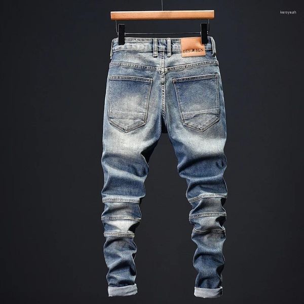 Jeans para hombres 2024 Estilo locomotora Personalidad Tendencia Slim Micro Elástico Retro Pies de motocicleta angustiados Tridimensional Flaco Largo