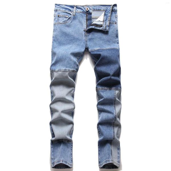 Jeans para hombres 2024 Hombres Pantalones de mezclilla Retro Regular Fit Classic Simple Azul Casual Plus Tamaño Slim Panel Recto Patchwork