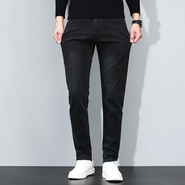 Jeans para hombres 2024 Hombres Moda Estilo coreano Mediados de cintura Recta Pierna estrecha Negro Gris Stretch Denim Pantalones Streetwear Slim Fit Pantalones