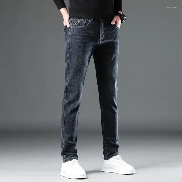 Jeans pour hommes 2024 Hommes Mode Simplicité Mid Taille Droite Jambe étroite Bleu Noir Vintage Stretch Denim Pantalon Slim Fit Pantalon