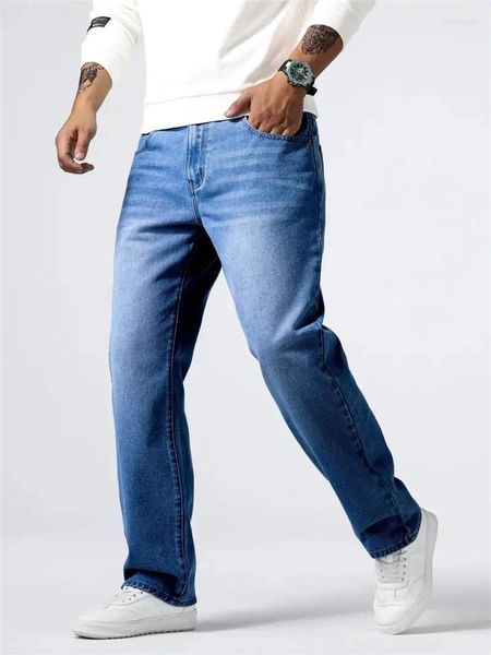 Jeans para hombres 2024 Hombres Moda Pierna recta Baggy Blue Summer Stretch Vintage Denim Pantalones Streetwear Business All Match Pantalones largos