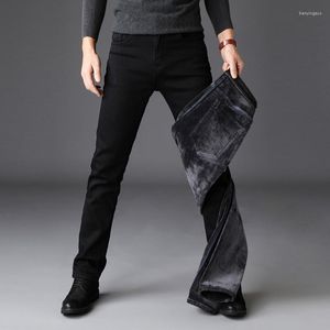 Jeans pour hommes 2024 Hommes Mode Hiver Noir Couleur Slim Fit Stretch Épais Velours Pantalon Chaud Denim Casual Pantalon Polaire Mâle