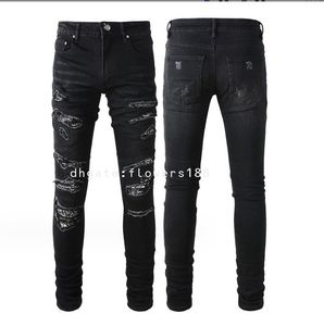 Jeans masculins 2024 Patches florales de noix de cajou masculin Street Street Slim Skinny Ripped Jeans Jeans embelli jean Jean embelli pour les femmes en relief en relief jeans enlacés