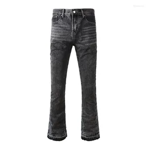Men's Jeans 2024 Mens Grey and Black Flare Patchwork Multi-Pocket High Street Pantal