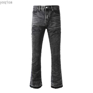 Heren jeans 2024 heren grijs en zwarte flash gesplitste jeans multi pocket gesplitste straat flash heren jeansl2404