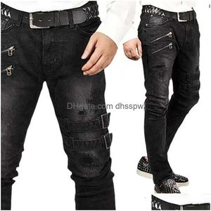 Jeans pour hommes 2024 moto personnalisée avec pieds élastiques livraison directe vêtements vêtements pour hommes DH4Gj