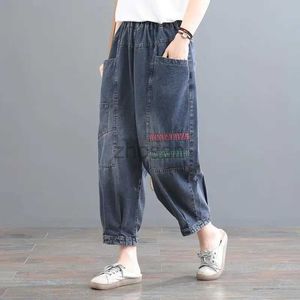 Jeans masculins 2024 Nouveau arrivée d'été Femmes Pock Pocket Pocke-Longle Pants élastiques élastiques Coton Denim Harem D338 D240417