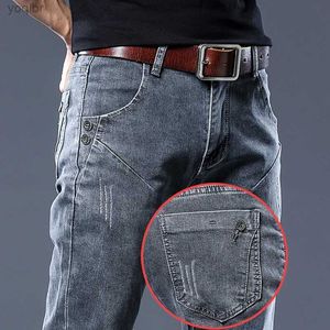 Jeans masculin 2024 Nouveau jean gris pour hommes ultra minces élastiques coréennes rétro décontractées minces minces pour hommes vêtements denim pantalon 27-36L244