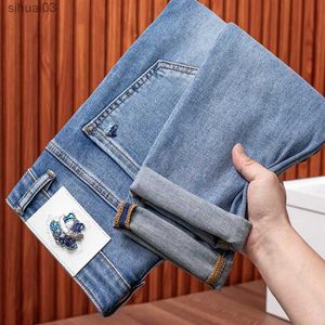 Herenjeans 2024 Nieuwe high -end jeans heren lichtgewicht luxe eenvoudige editie casual mode heren kleding ultra dunne fit conische pantsl2403