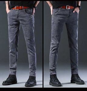 Jeans masculin 2024 Nouveau pantalon long de la jambe droite élastique pour hommes pour hommes jeans Slim Fit Grey Soft Classic Denim Pantalon WX