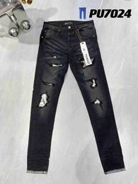 Jeans para hombres 2024 Marca púrpura Denim Mens Slim Fit Strtwear Distressed Flaco Estiramiento Dañado Destruido Agujero Ripped Jeans Strtwear T240402