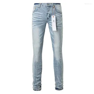 Heren jeans 2024 paars merk heren katten snorhaar mode rechte been broek stijlvol en slank