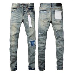 Heren jeans 2024 paars merk heren mode mode high street ontwerper reparatie lage rise skinny denim broek