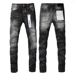 Jeans pour hommes 2024 violet pour hommes marque patché blanc slim streetwear lavé trou détruit denim pantalons longs