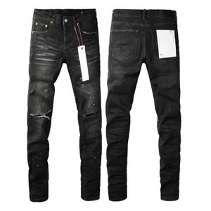 Jeans masculin 2024 jeans violets masculins de la mode de haute qualité peinture noire à point de couteau coupé de couteau à basse hauteur pantalon denim serré j240527