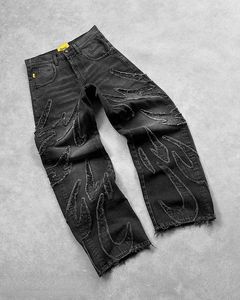 Jeans masculin 2024 pantalon noir rétro hip-hop brodé de femmes à tête haute et grande envergure