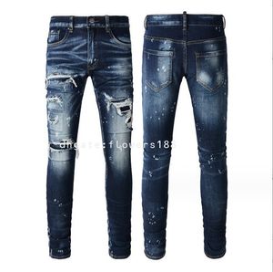 Heren jeans 2024 gescheurde jeans high street trendy gescheurde patch splash inkt jeans stretch slank fit potloodbroek grijs skinny jeans grijs stack jeans grunge jeans