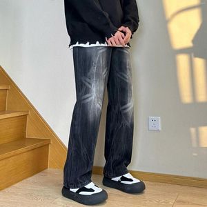 Heren jeans 2024 zelfgemaakt voor mannen in 2023 gewassen en versleten rechte been broek losse casual trend streetwear