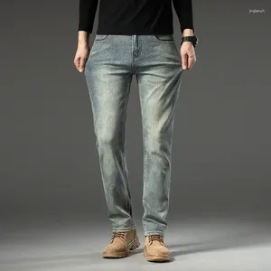 Heren jeans 2024 lente en herfst mid-high taille rechte tube tube heren slanke merkbroek