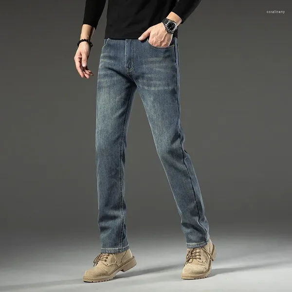 Jeans para hombres 2024 Primavera y otoño Cintura media alta Hombres Slim Tubo recto Marca Pantalones holgados