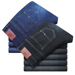 Jeans pour hommes 2024 printemps automne marque droite micro élastique bleu classique pantalon simplicité mode streetwear mâle denim pantalon 231214