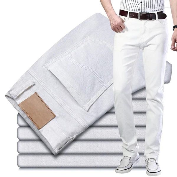 Jeans pour hommes 2024 printemps automne mode affaires décontracté confortable Stretch pantalon à jambe droite mâle blanc Denim pantalon