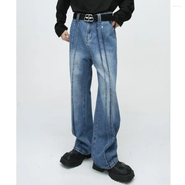 Jeans pour hommes 2024 Printemps Mode Devise Épissage Lâche High Street Droite Coréenne Couleur Solide Lavage Zipper Casual Coton