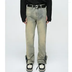Jeans pour hommes 2024 Printemps Mode High Street Zipper Casual Coton Vintage Lâche Droite Coréenne Devise Couleur Unie Hip Hop