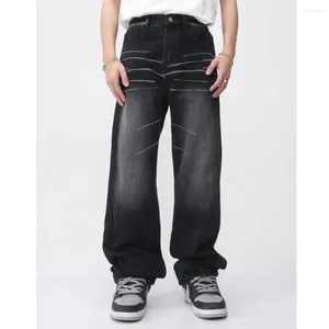 Jeans pour hommes 2024 printemps coréen design haute rue style vintage lâche fermeture éclair mode couleur unie lavage hip hop décontracté